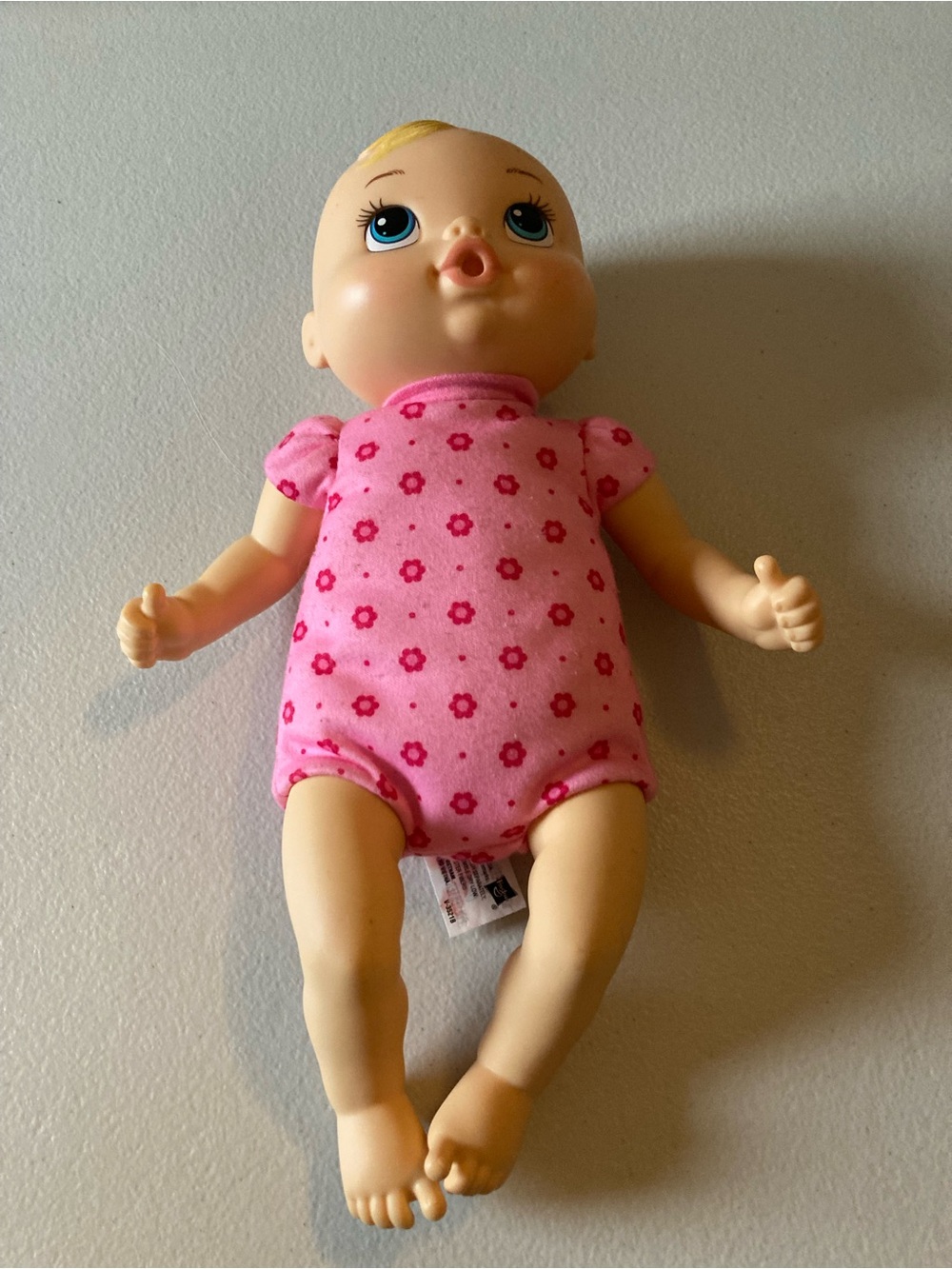 Hasbro Baby Alive 12” Girl Doll Blonde Molded Hair Blue Eyes Pink Outfit